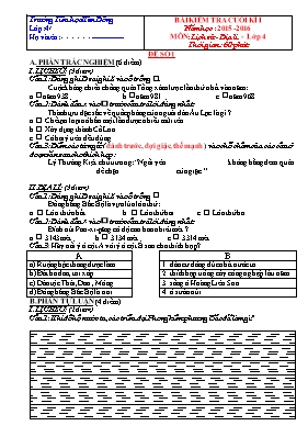 Bộ đề kiểm tra học kỳ I môn Lịch sử & Địa lý Lớp 4 - Năm học 2015-2016 - Trường TH Kim Đồng